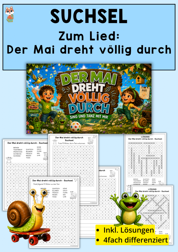 Kostenloses Suchsel zum Kinderlied Der Mai dreht völlig durch