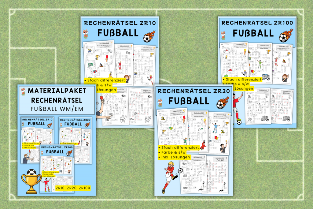 Rechenrätsel Fußball, WM, EM, differenziert, Grundschule