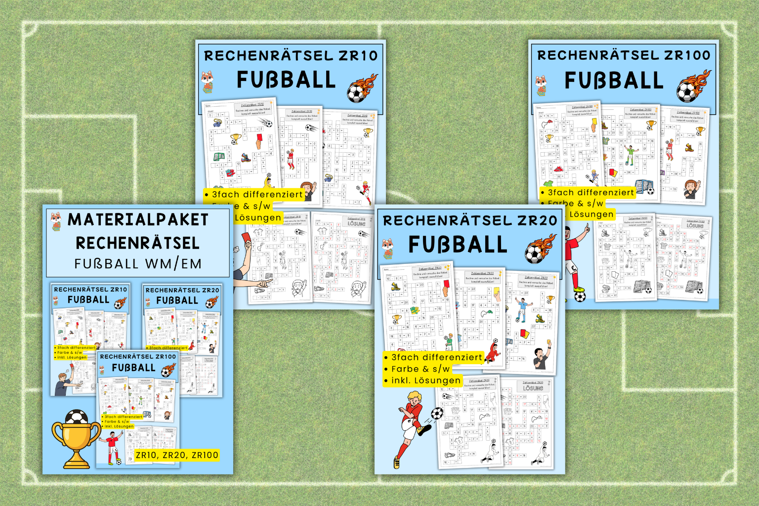Rechenrätsel Fußball, WM, EM, differenziert, Grundschule